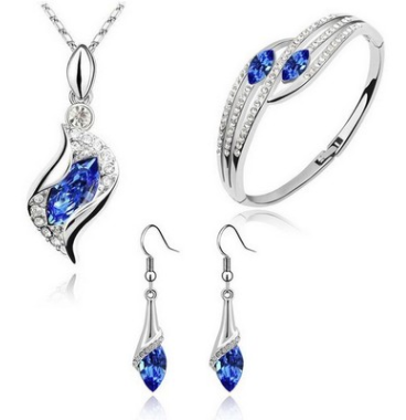 New Angel Elf Earrings Necklace Bracelet Three-pi ece Austria Crystal Alloy Jewelry Set Navy blue