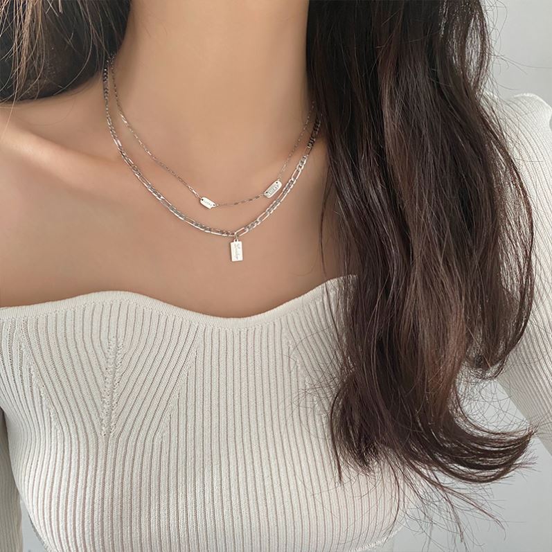 Simple Double Layer Stacked Necklace For Women's New Fashion Sliver