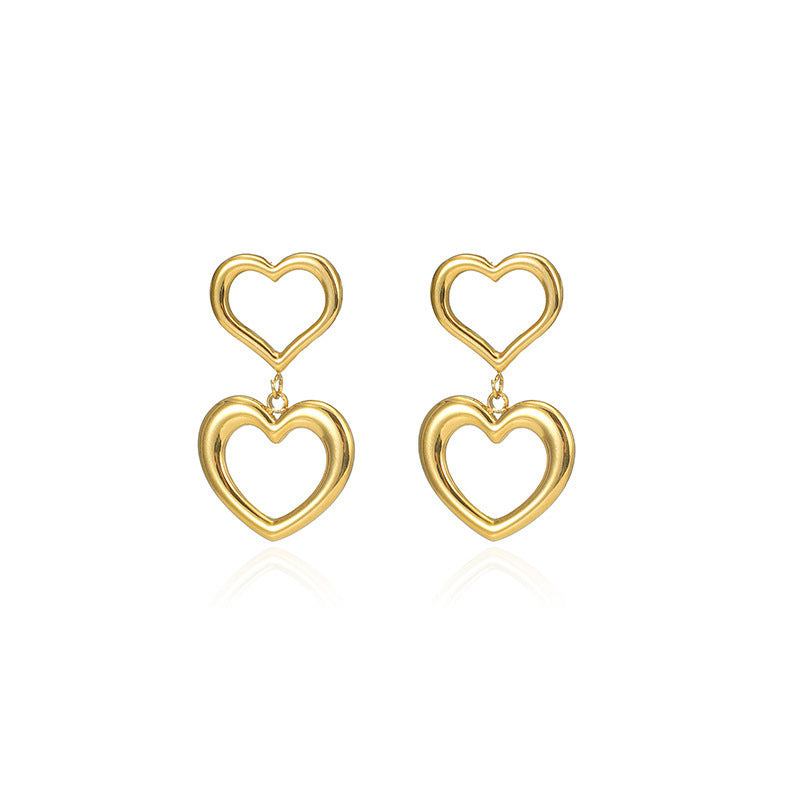 Simple Double Layers Loving Heart Pendant Earrings For Women