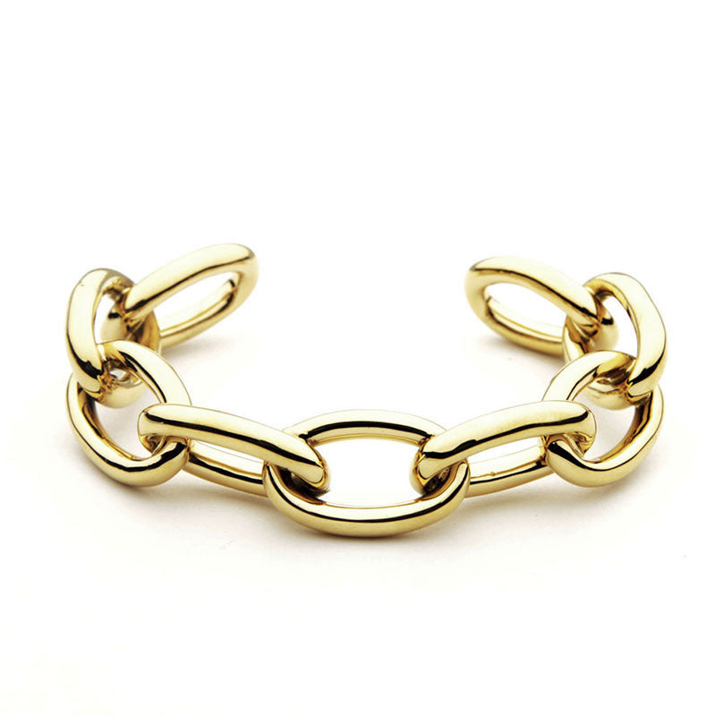 High Color Retention Exaggerating High Quality 18K Bright Gold Wide Bracelet