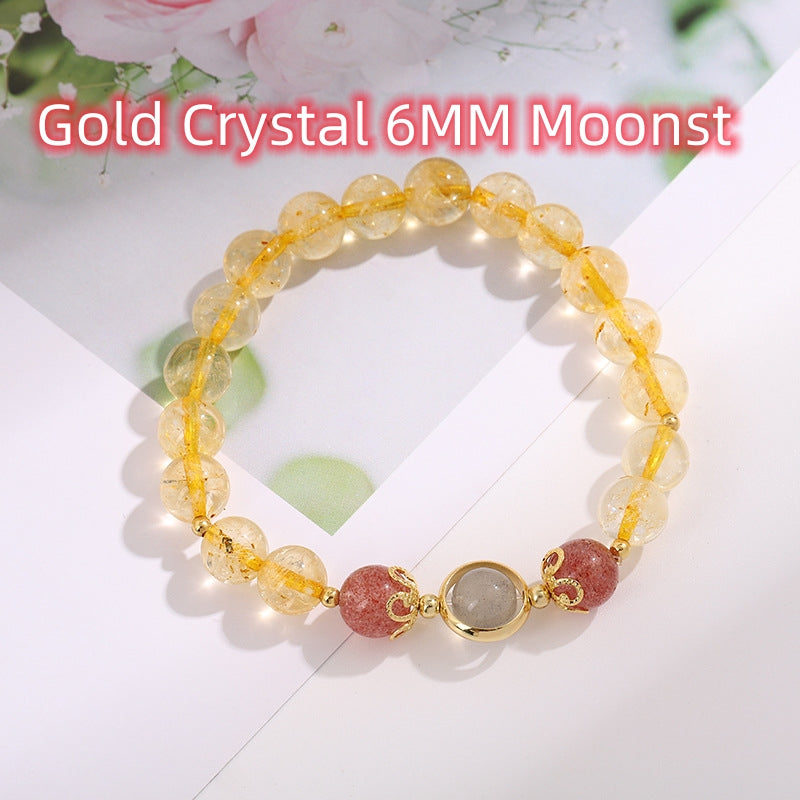 Women's Fashion Simple And Natural Gold Rutilated Quartz Bracelet Gold Crystal 6MM Moonst Pure Natural