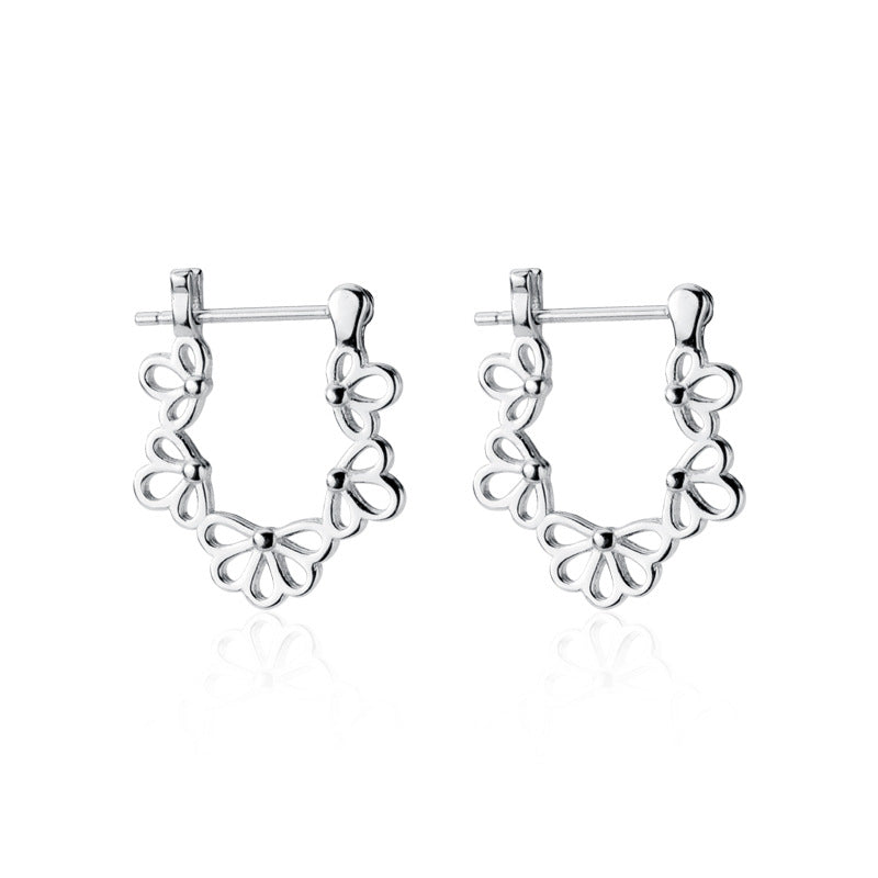 S925 Silver Ear Clip Female Hollow Flower A Pair Of Silver 925 Silver