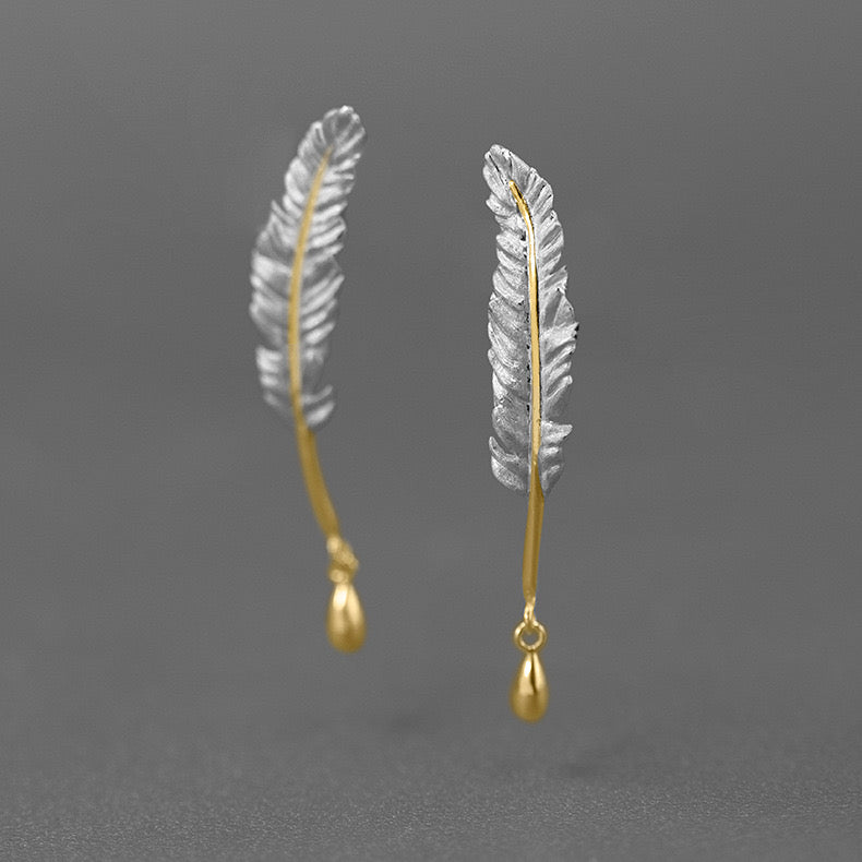 Feather S925 Sterling Silver Earrings Silver