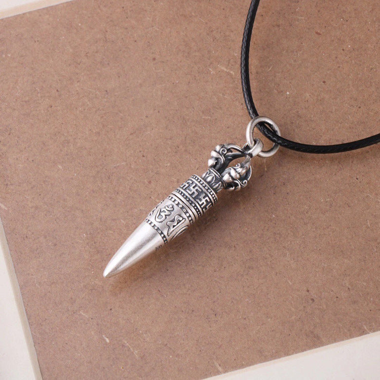 Pure Silver Six Words Mantra Bullet Pendant Clavicle Chain