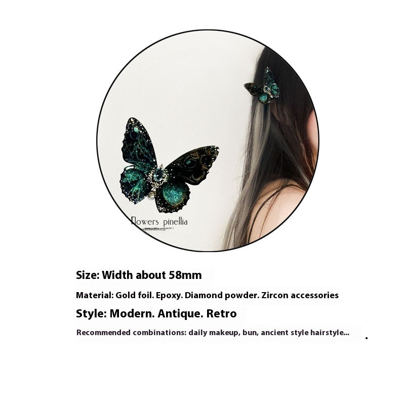 Retro Three-dimensional Black Butterfly Polarized Green Barrettes Gift