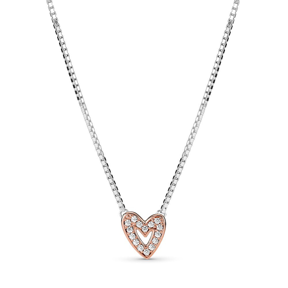 Sterling Silver S925 Heart Diamond Silver Necklace A3