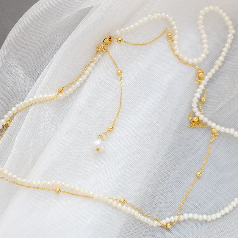 Fashion Lady With Natural Small Pearl Gold-plated Necklace