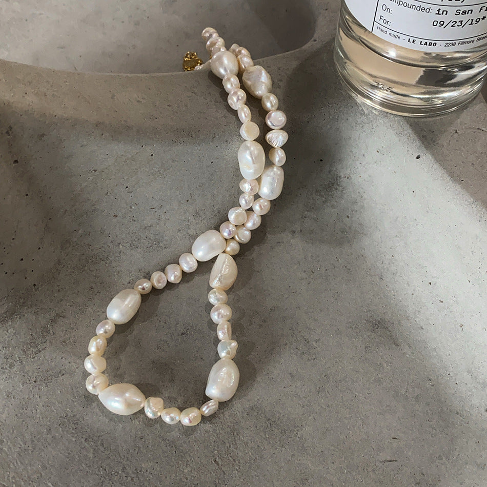 Simple Style Elegant Art Pearl Necklace Profiled Bead Necklace 18K Gold