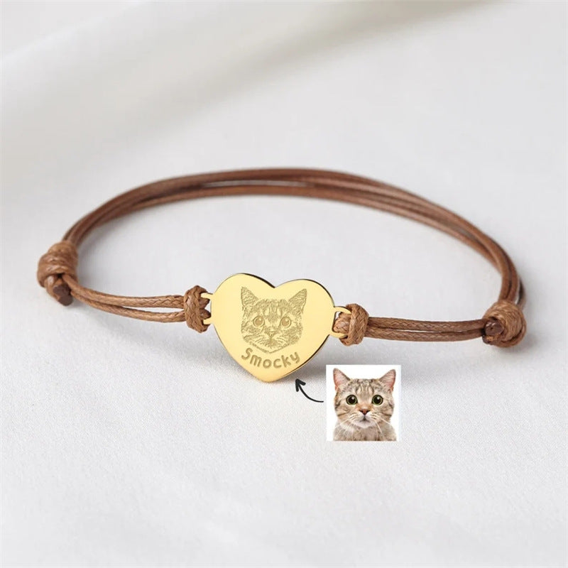 DIY Dogs And Cats Pet Memorial Braided Rope Adjustable Size Custom Bracelet Gold