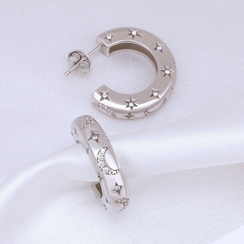 Entry Lux Personality Sterling Silver Broken Zirconium Special-interest Design Ear Studs Earrings