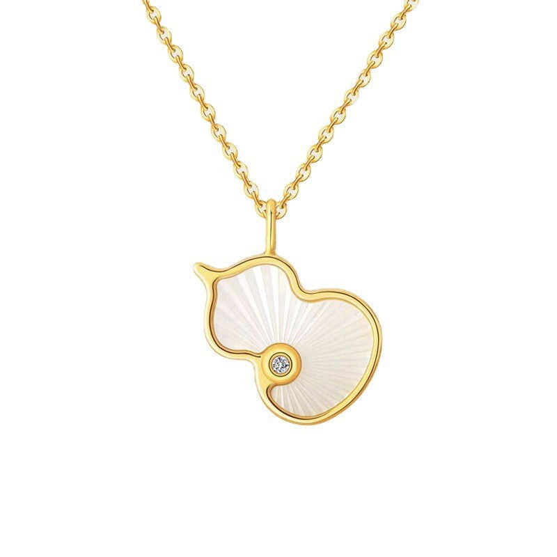 18K Gold White Shell With Diamond Gourd Pendant Versatile Gold