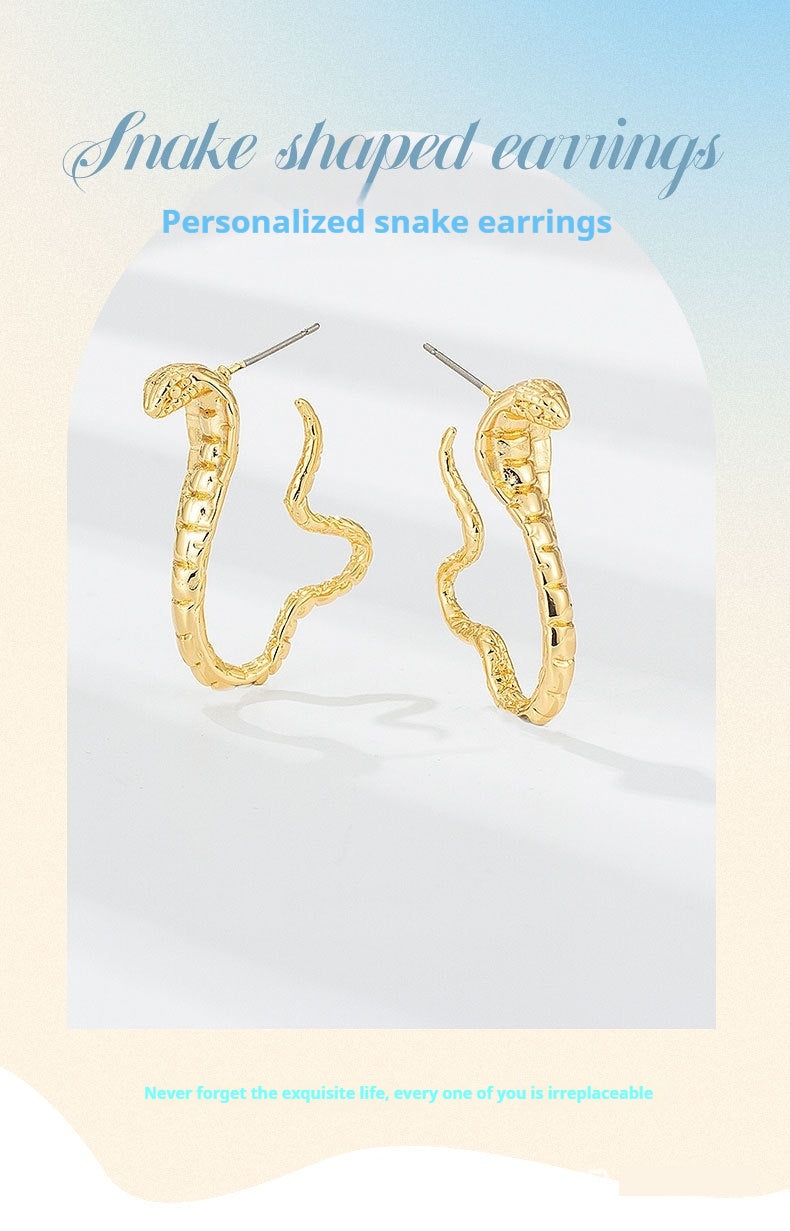 Simple And Light Luxury Niche Snake Stud Earrings PVD Vacuum Plating 18K Gold