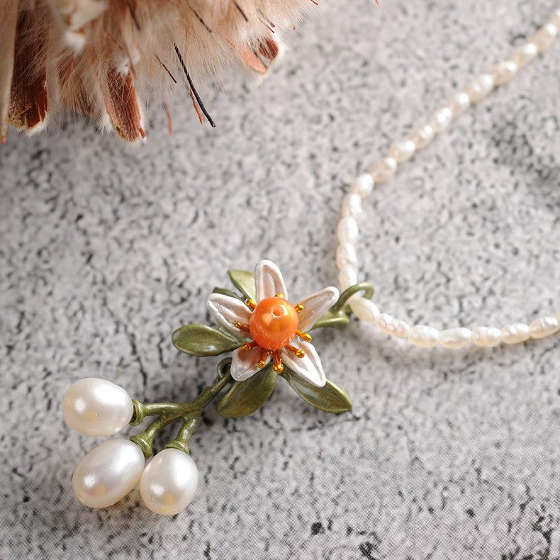 Fresh Orange Flower Necklace Women's Collar Chain