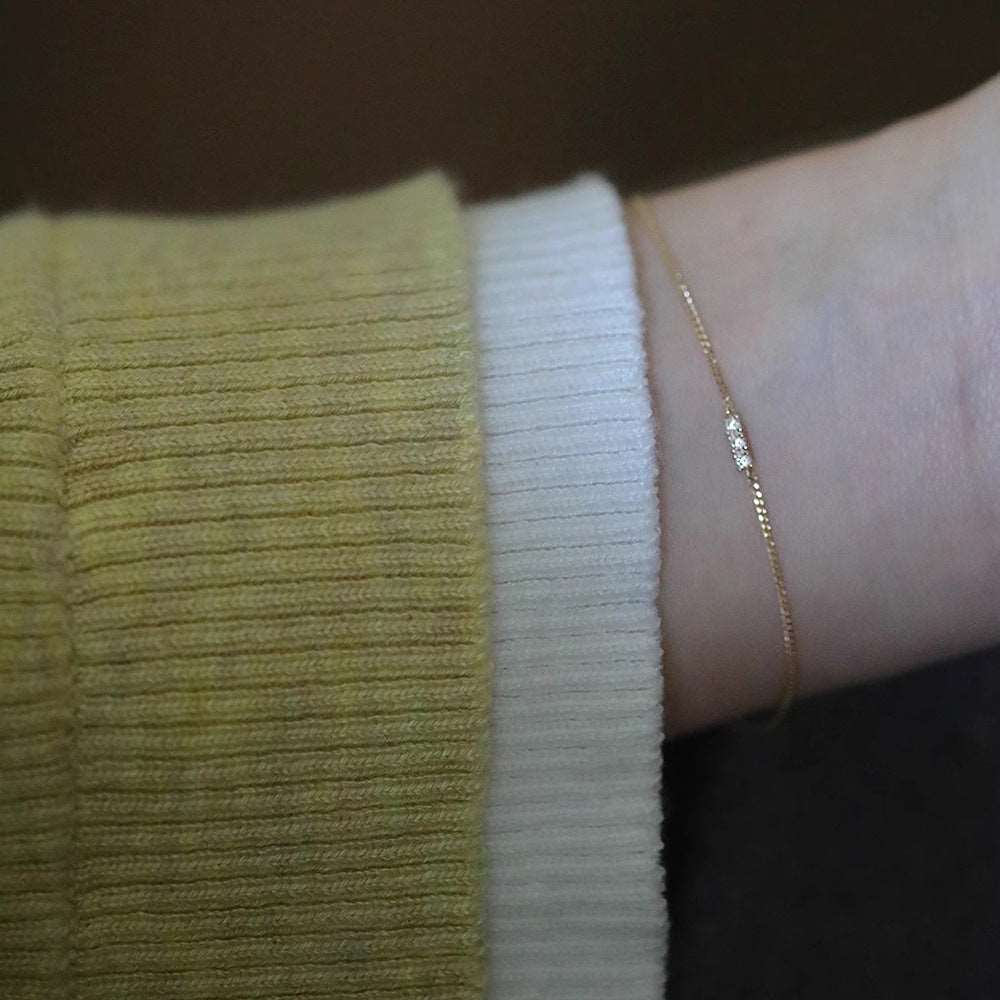 Daily Minimalist Bracelet 925 Sterling Silver Gold Plated Three Diamond Micro Inlaid