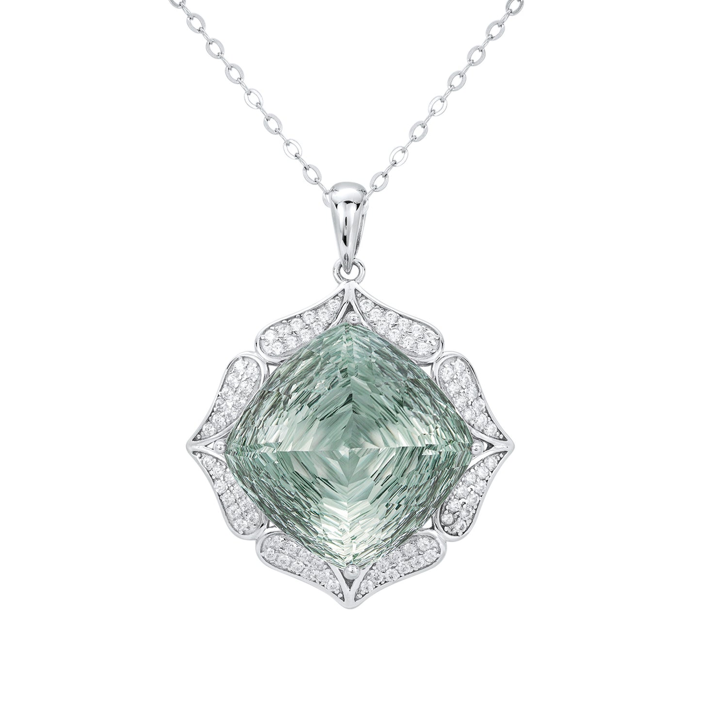 Luxury Sweater Chain Femininity S925 Silver Set Large Natural Green Crystal Pendant High-grade Jewelry Light green