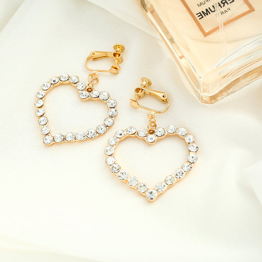 Versatile Peach Heart Diamond Earrings For Women Ear clip style pearls