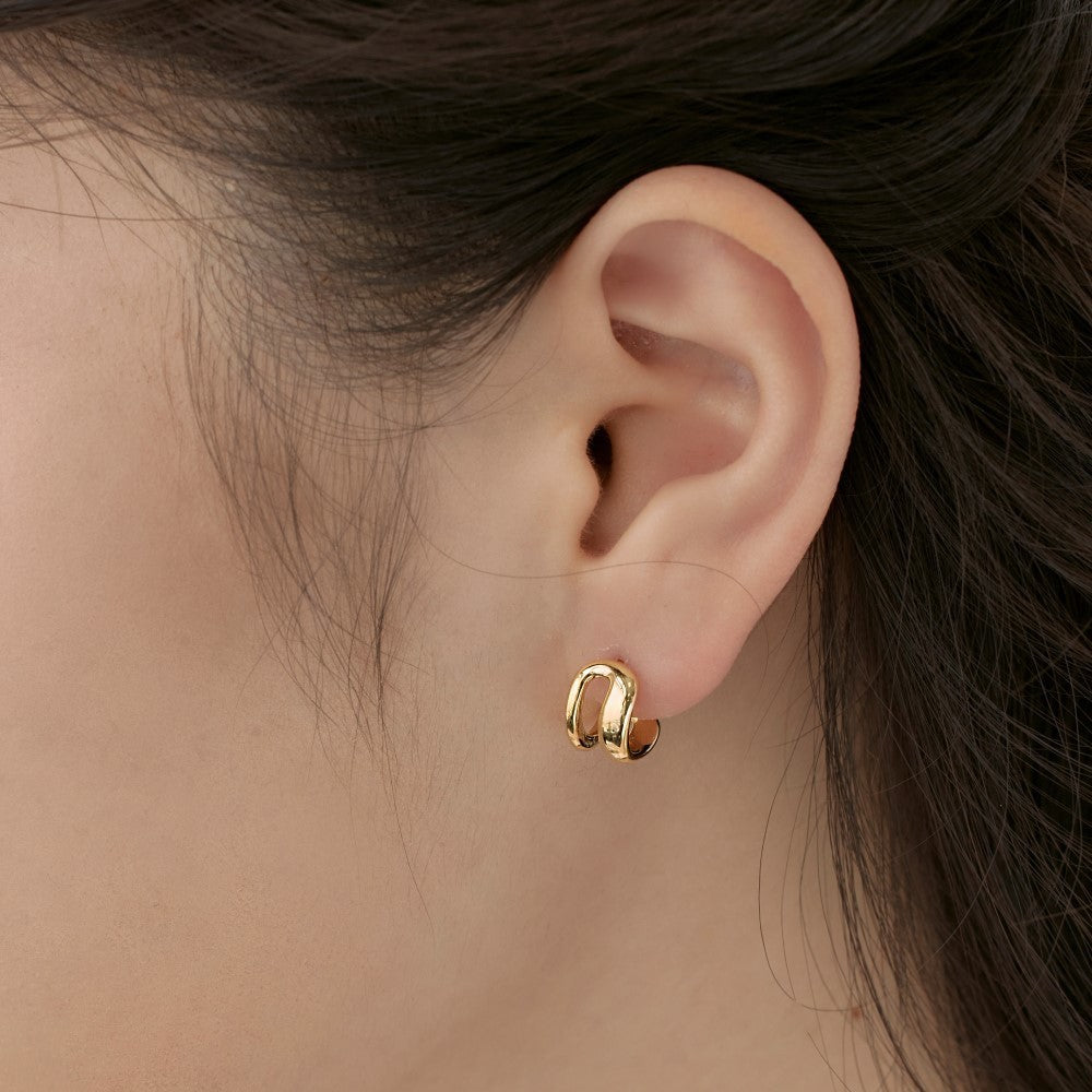 Silver S925 Glossy Double-layer Geometric Symmetrical Left And Right Simple Bracelet Simple Advanced Design Female Earrings