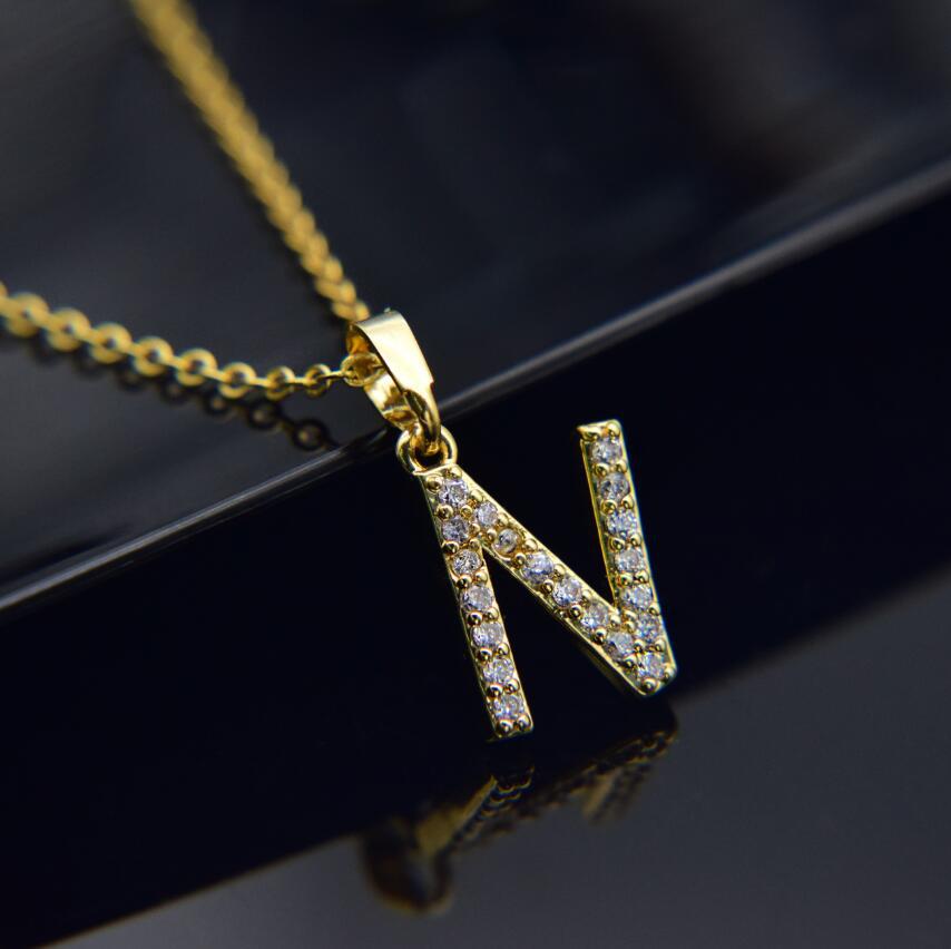 Gold-plated brass necklace Letter N