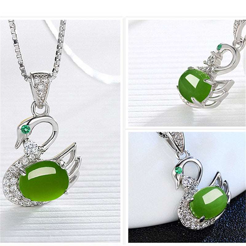 Color Smooth Swan Pendant Silver Necklace