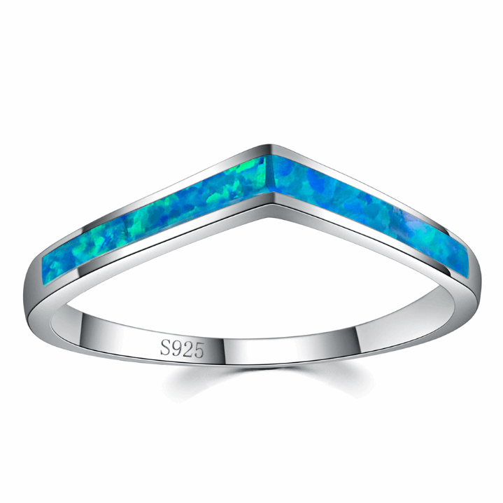 925 Sterling Silver Fashion Jewelry Mystic Ocean Blue White Opal Fire Rings For Women Gifts Blue