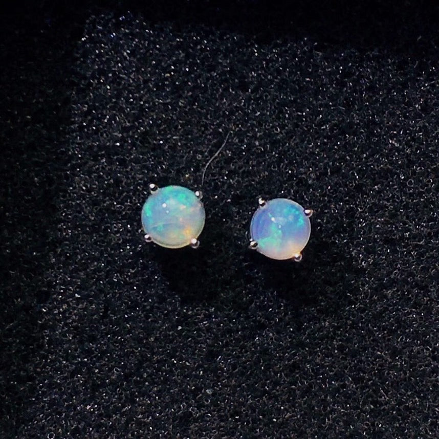 Natural Colorful Opal Stud Earrings Women S925 Sterling Silver White gold inlay