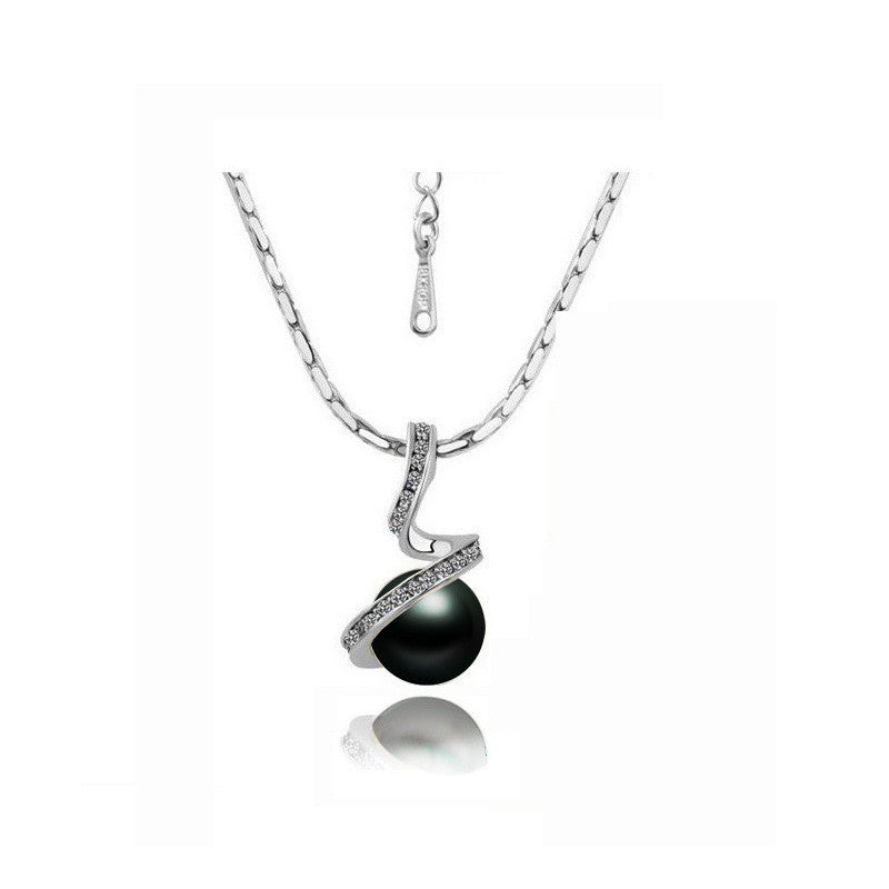 Twisted snake pearl Necklace Silver black