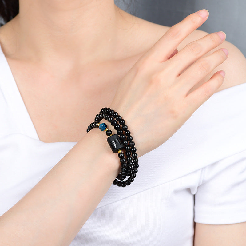 Rainbow Eye Obsidian Dragon And Phoenix Multi-Circle Bracelet