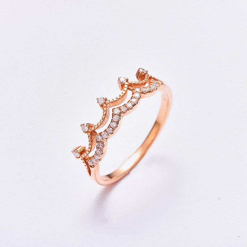 18K Gold Crown Ring Women's Rose Gold Diamond Ring Photo Color