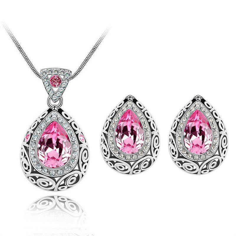 Austria crystal guard water droplet Necklace Pink