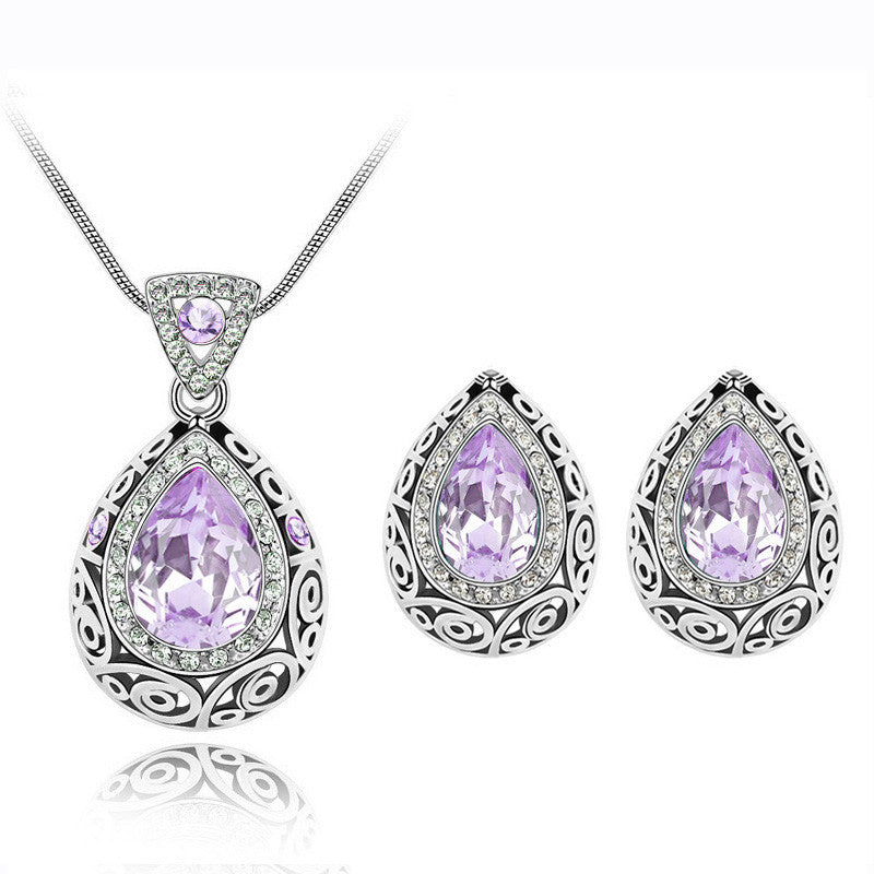 Austria crystal guard water droplet Necklace Light purple