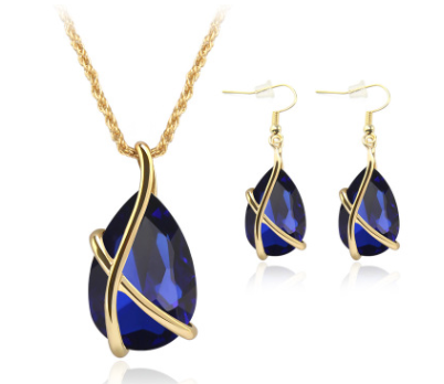 Pendant crystal necklace & earrings Royal blue