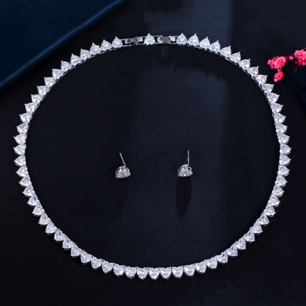 New Love Heart-shaped Zircon Necklace And Earring Suit