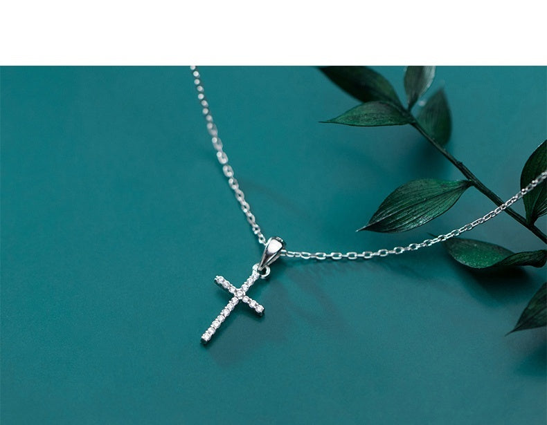 S925 Silver Simple Full Diamond Cross Necklace