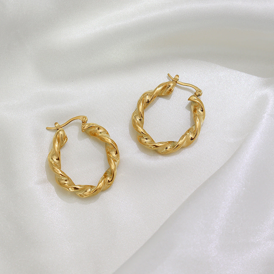 Niche Stainless Steel Plated 18K Gold Twist Earrings