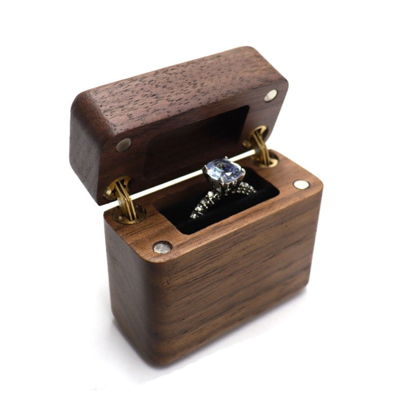 Walnut Ring Box Magnet Lighter Earring Studs Women's Mini Travel Storage Trinkets Ring box