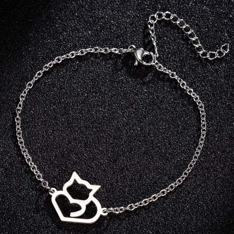 Simple And Elegant Stainless Steel Cute Long Tail Love Cat Bracelet