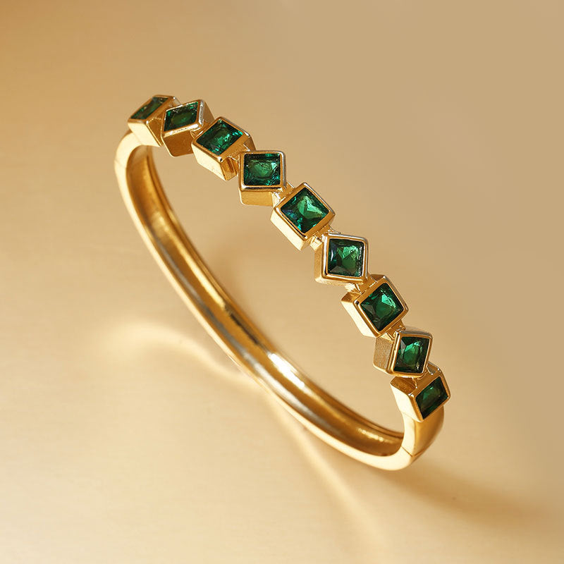 Geometric Square Inlaid Color Diamond Bracelet For Women D 052 Green