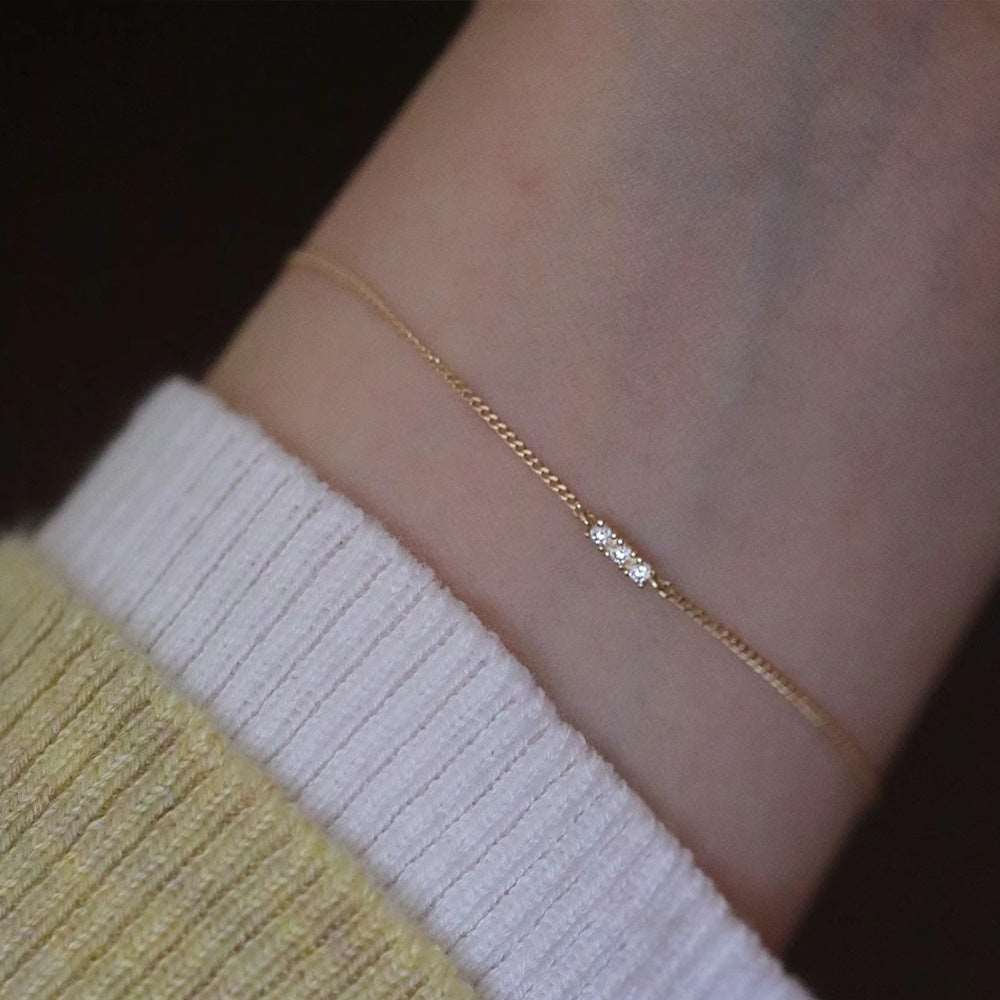 Daily Minimalist Bracelet 925 Sterling Silver Gold Plated Three Diamond Micro Inlaid Gold 925 Silver