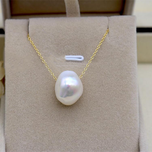 13mm Large Shaped Baroque Pearl Pendant Earring Set Necklace silver