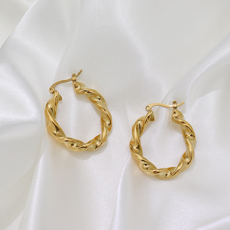 Niche Stainless Steel Plated 18K Gold Twist Earrings