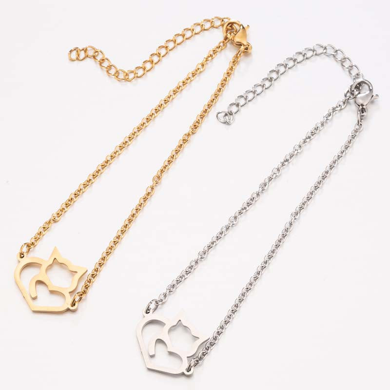 Simple And Elegant Stainless Steel Cute Long Tail Love Cat Bracelet