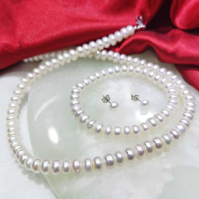 Pearl necklace bracelet earrings three piece set Q1 set