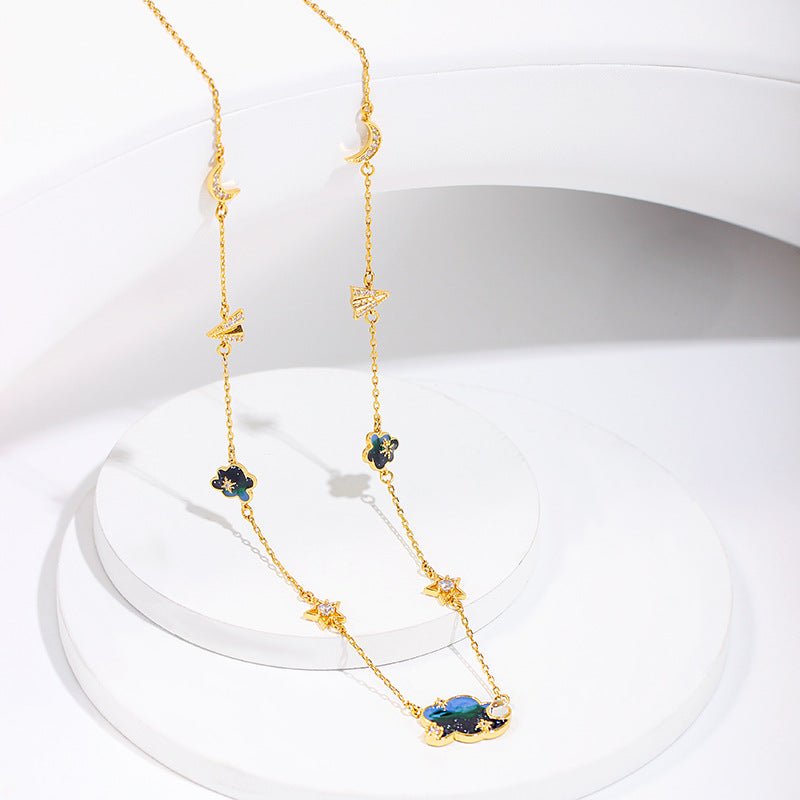 Starry Sky Gold-plated Enamel Glaze Star Moon Cloud Dream Necklace Sweater Chain Bracelet