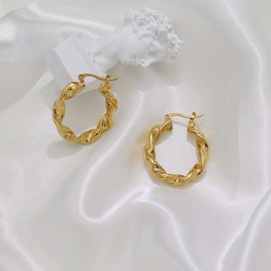 Niche Stainless Steel Plated 18K Gold Twist Earrings