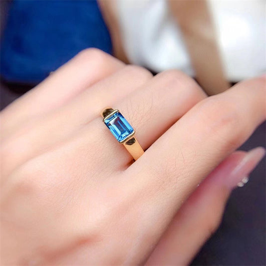 Natural Topaz Ring Female 925 Silver Plated Golden Adjustable Opening