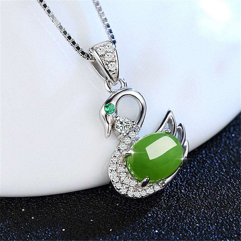 Color Smooth Swan Pendant Silver Necklace