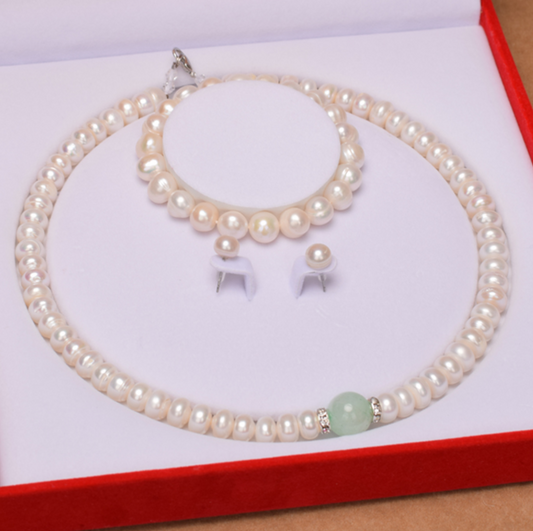 Pearl necklace plump white natural Q1 set