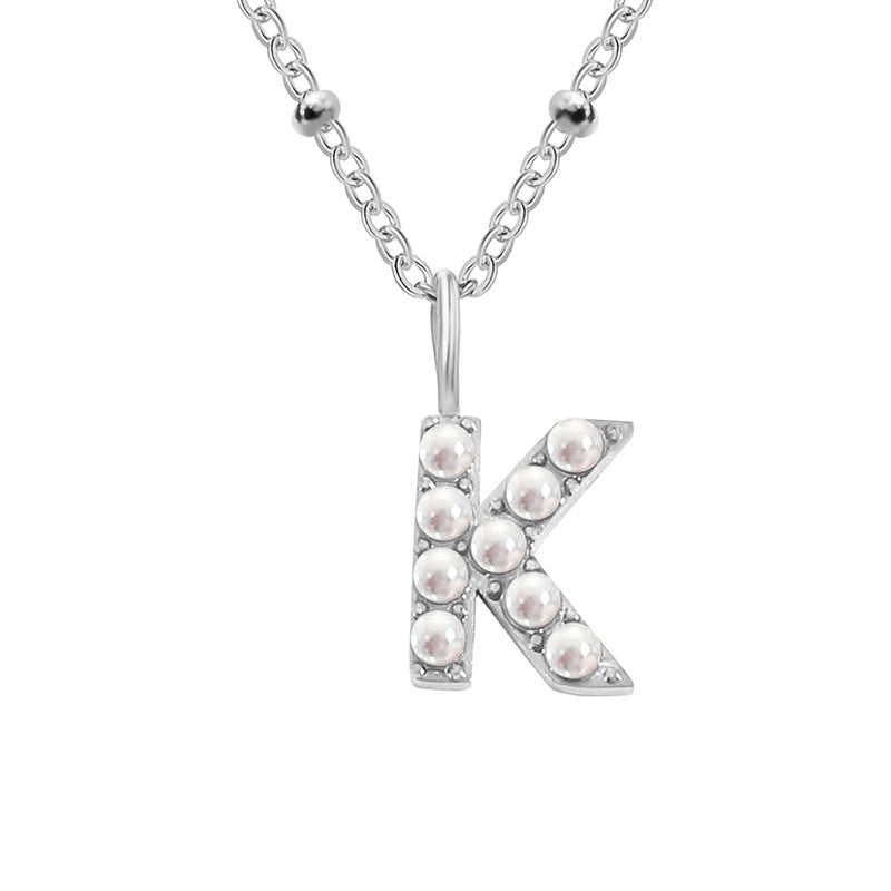 Niche Clavicle Chain 26 Pearl Letter Pendant Simple Stainless Steel Necklace K Stainless Steel