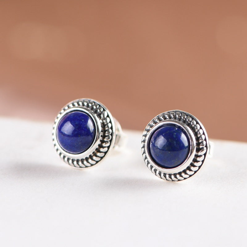 Women's Silver Stud Earrings With Lapis Lazuli