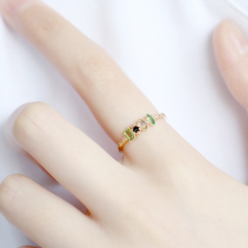 925 Gold Plated Color Natural Gem Ring